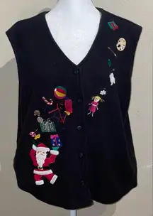 Bechamel Vintage Women’s Size L Christmas Black Fleece Vest Ugly Sweater Santa