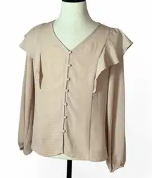 Nine West Blouse‎ Top Womens Small Long Sleeve Ruffle Trim Button Down Casual