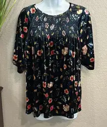 #387 joy, joy, velvet, floral, smocked, blouse, size medium