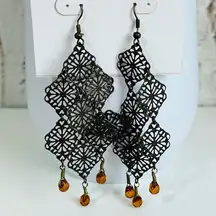 New, Sonoma Black Beaded Statement Dangle Pierced Earrings
