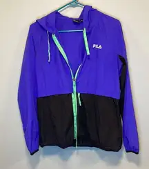 Fila zip up jacket! Blue black and green wind breaker athletic coat size small