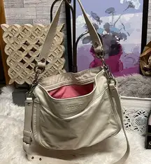 Coach Zoe Hobo F14707 Ivory/Pearl Leather Bag With Silver Hardware​