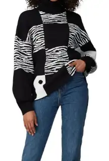 Staud Zedd black white Oversized colorblock zebra knit turtleneck sweater xs