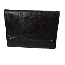 Joey clutch bag black faux leather python embossed fold over purse