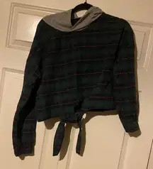 Plaid Tie-Front Hoodie
