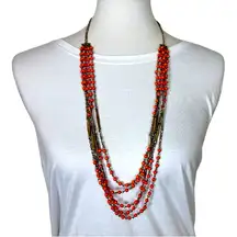 Cookie Lee Women’s Necklace Bracelet Set Multi Strand Beaded Orange Gold 17”