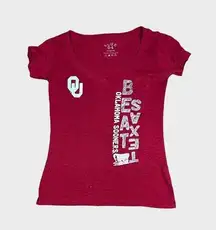 OU Vintage Y2K Red River Showdown Burnout Shirt | Medium | Fitted V-Neck Tee