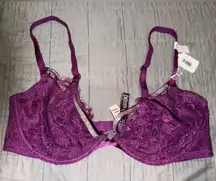 Victoria's Secret Magenta Lace Bra with Metallic Highlights