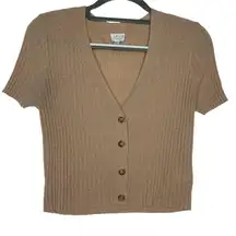 Le Lis Collection Short Sleeve Ribbed Button Front Cardigan Top Tan Women’s L