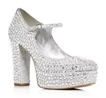 Michael Kors Fallon Mary Jane Glitter Rhinestone Stud Platform Pumps Heels Bride