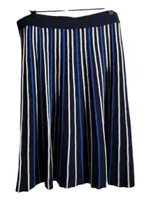 Pure Collection Blue White Striped Wool Cashmere A-Line Skirt Pleated Soft XL