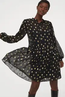 NWOT H&M Chiffon Dress Black/gold-colored dots