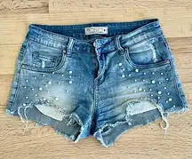 Angel Kiss Womens distressed pearl blue Jean Shorts