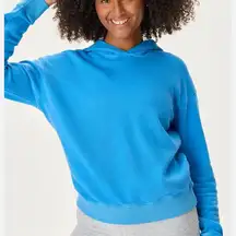 OUTDOOR VOICES WOMENS SHRUNKEN HOODIE SWEATSHIRT BLUE LARGE COTTON