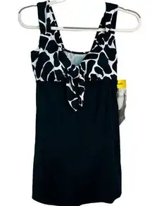 Longitude Black & White Swimsuit Swim Dress One Piece 10