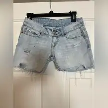 American Eagle Distressed Denim Shorts 0 shorts low rise shorts with rips SKU 10