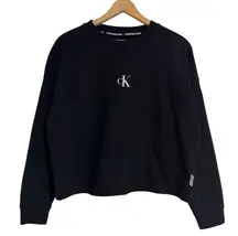 Calvin Klein‎ Jeans Women Black Long Sleeve Crop Crew Neck Pullover Sweatshirt
