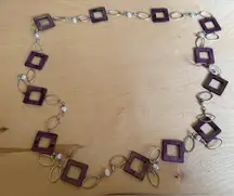 Purple and Silver Geometric Necklace & Earrings Set
