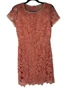 Doe‎ & Rae Coral Floral Crochet Short Sleeve Dress
