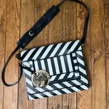 Women’s Pierre Hardy black and white striped leather envelope crossbody bag rare