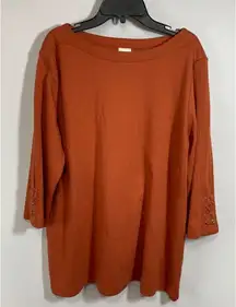 Blair Womens Blouse Quarter Sleeve Scoop Neck Orange Large