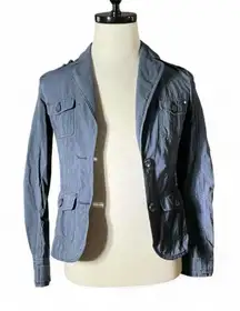 Esprit Blue Pinstripe Utility Jacket Button Front Collared Military Style