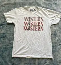 Glittering South White Tan Leopard Print Lightning Bolt Western Tee Large