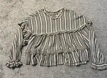Pilcro Black and Cream Striped Ruffle Blouse Size Large