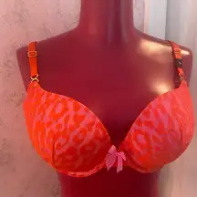 Victoria’s Secret Very Sexy padded demi bra in pink and red cheetah print 36D