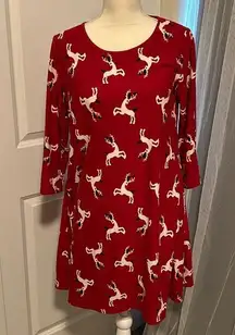 North Pole Red Christmas/Holiday Reindeer Long Sleeve Dress - Size Medium