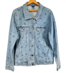 Disney Lilo & Stitch Women's Light Wash‎ Denim Jacket Button Front Size Large