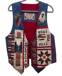 Vintage‎ Americana USA Tacky VEST handmade Patriotic Labor Day Size Large
