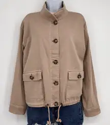 J Jill Jacket Womens M Button Front Cargo Tan Utility Soft Adjustable Minimalist