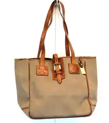 Vintage Dooney & Bourke Canvas Tote Bag Tan Leather Trim Classic