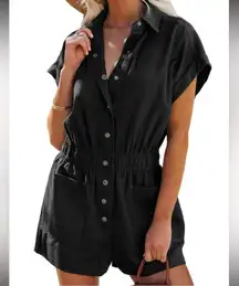 Dokotoo Women's Summer Trooper Utility Cargo Rompers Short Sleeve Button Down