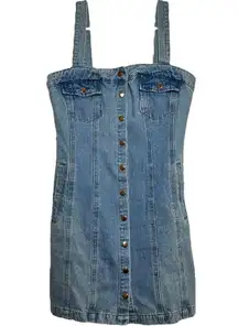Urban Outfitters BDG Carpenter Denim Dress 100% Cotton Button Front Pockets S