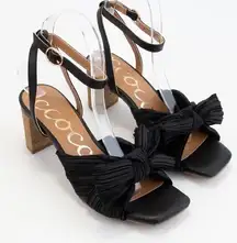 Black Pleated Bow Heeled Sandals Size 8