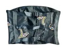 Black Floral Embellished Corset Top | Adjustable Straps |Paisley Detail