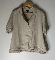 Quince Linen Short Sleeve Button Down Top Tan Size Large
