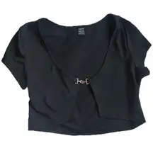 Small stretchy mini skirt AND black short sleeve open front crop top