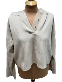 Splendid Collection Ivory Tan Crop Pullover Hoodie Cozy Soft