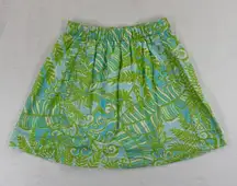 Lilly Pulitzer Cissy Skirt Womens Size‎ S Green Blue White Palm Print Cotton