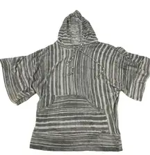 Hang Ten Gray and White Striped Sheer Cotton Beach Cover Hoodie Women's Size L