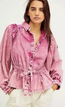 NWOT! Free People Acid Wash Denim Puff Sleeve You're All Mine Jacket 21” P2P