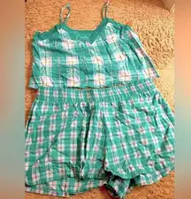 Colsie Green Plaid Lace Trim Woven Tank and Shorts Pajama Lounge Set - size XL