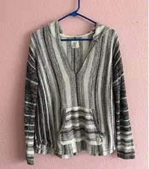 Billabong Women Knit Sweater Hooded Baja Beach Black Stripe Size Large
