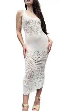 Beach Riot by Revolve Coastal Vacation Crochet Knit Heart Cut Out Midi Dress XS