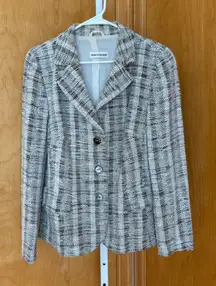 Trixi Schober Tweed Blazer Jacket Women's Size 12 Black White Multi-Color