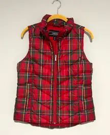 Lands End Red Yellow Green Plaid Puffer Vest Fall Winter