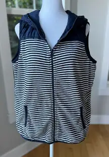 Tommy Hilfiger Athluxe Navy Blue White Striped Hooded Vest Sz Large
